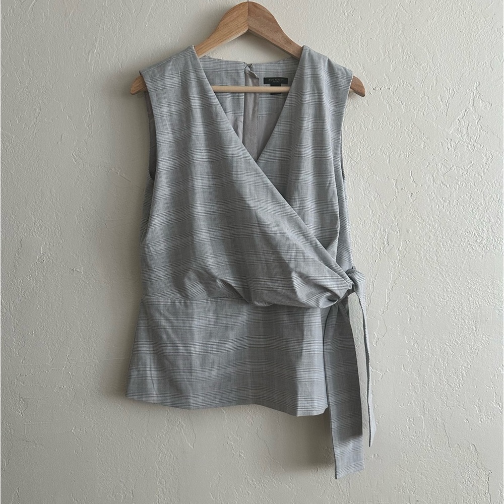 Ann Taylor Preppy Old Money Academia Plaid Side Tie Wrap Top Size 2P